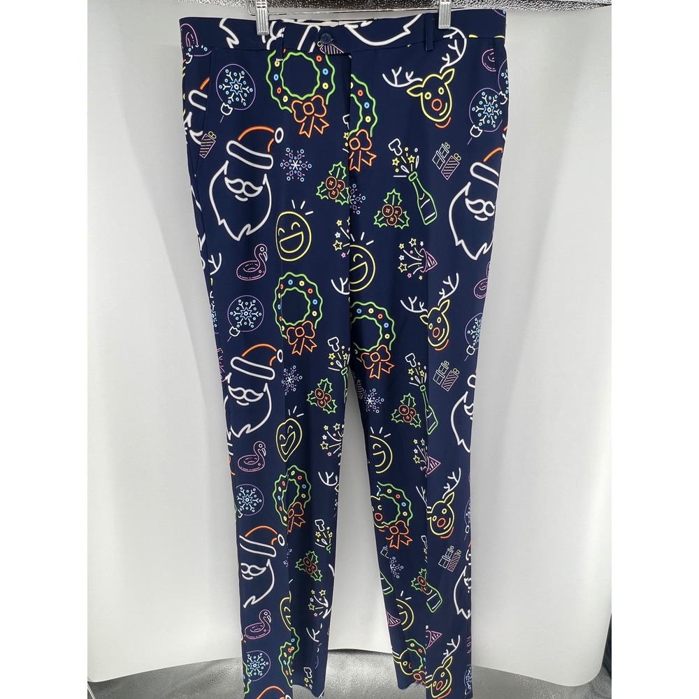 Braveman‎ Christmas Neon Festive Pants Navy Blue Santa Reindeer 36W